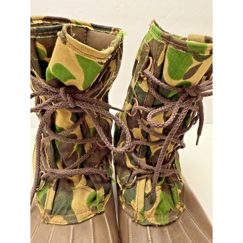 Vintage Browning Camo Duck Boots Made in Canada Embossed Sole Hunting Size 10